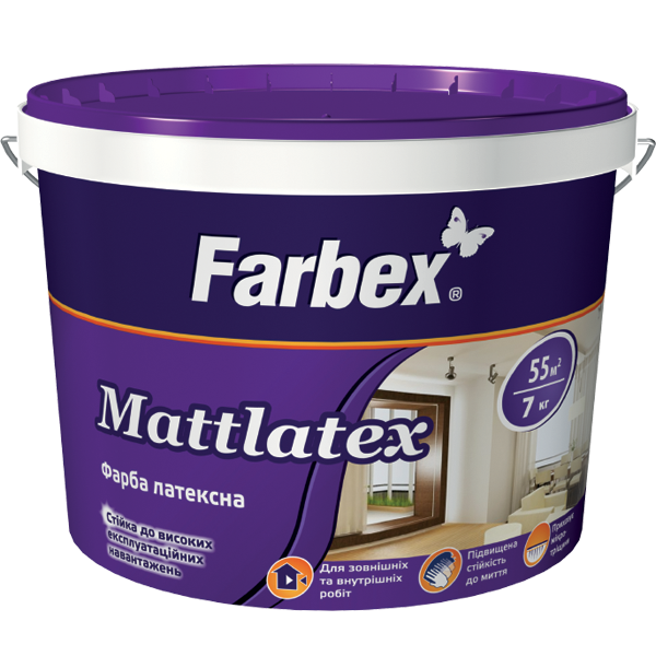 Фарба латексна FARBEX Mattlatex, біла матова FARBEX -14,0 кг